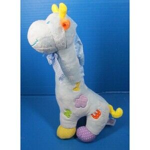 Linzy Baby Blue Giraffe Baby Rattle  14" x 7" x 5" Plush Polkadot Feet